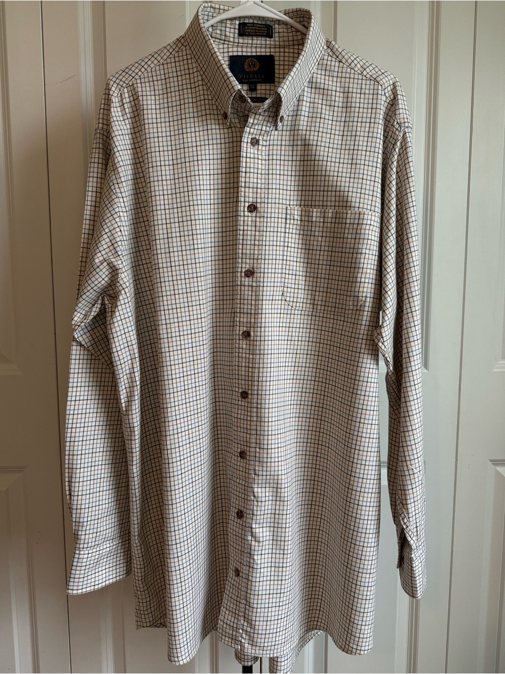 Viyella Men XLT Wool Blend Tattersall Plaid Shirt 26.5 P2P